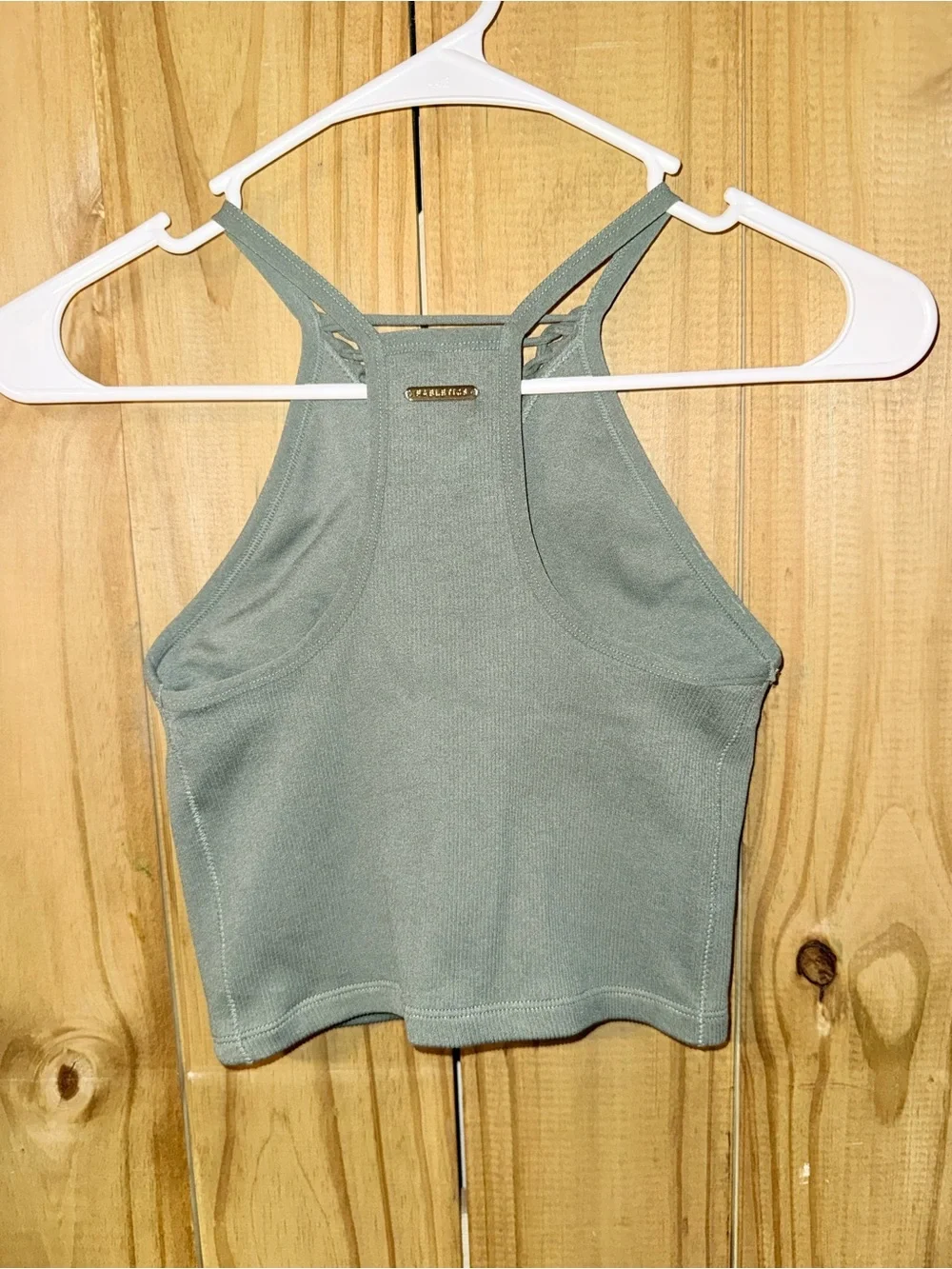 Fabletics Sage Green Lace-Front Cropped Sports Bra